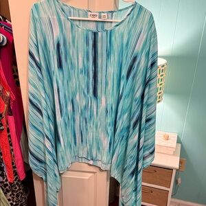Aqua and Navy Striped Women's Blouse